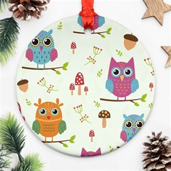 Forest Seamless Pattern With Cute Owls Ornament (round) by Vaneshart