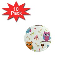 Forest Seamless Pattern With Cute Owls 1  Mini Magnet (10 Pack)  by Vaneshart