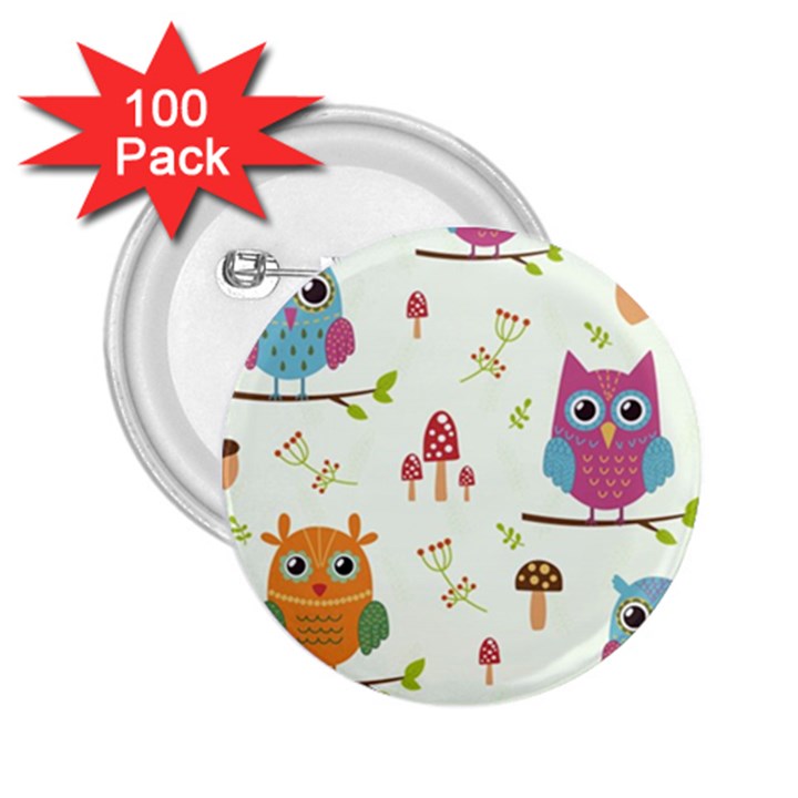 Forest Seamless Pattern With Cute Owls 2.25  Buttons (100 pack) 