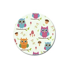 Forest Seamless Pattern With Cute Owls Magnet 3  (round) by Vaneshart