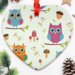 Forest Seamless Pattern With Cute Owls Heart Ornament (two Sides) by Vaneshart