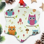 Forest Seamless Pattern With Cute Owls Snowflake Ornament (Two Sides) Front