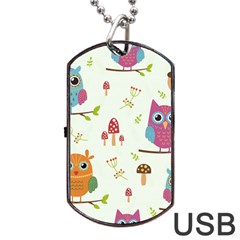 Forest Seamless Pattern With Cute Owls Dog Tag Usb Flash (two Sides) by Vaneshart