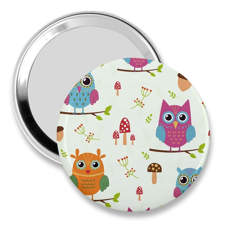 Forest Seamless Pattern With Cute Owls 3  Handbag Mirrors