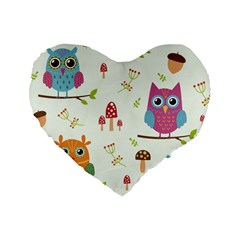 Forest Seamless Pattern With Cute Owls Standard 16  Premium Heart Shape Cushions by Vaneshart