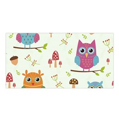 Forest Seamless Pattern With Cute Owls Satin Shawl by Vaneshart