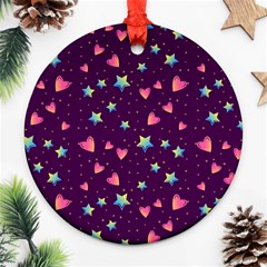 Colorful Stars Hearts Seamless Vector Pattern Ornament (round) by Vaneshart