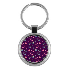 Colorful Stars Hearts Seamless Vector Pattern Key Chain (round) by Vaneshart