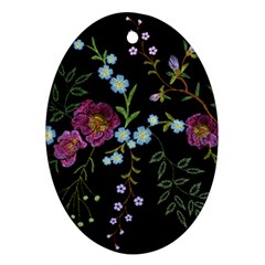 Embroidery Trend Floral Pattern Small Branches Herb Rose Ornament (oval) by Vaneshart