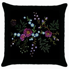 Embroidery Trend Floral Pattern Small Branches Herb Rose Throw Pillow Case (black) by Vaneshart