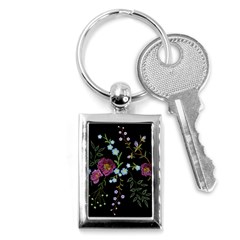 Embroidery Trend Floral Pattern Small Branches Herb Rose Key Chain (rectangle) by Vaneshart