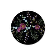 Embroidery Trend Floral Pattern Small Branches Herb Rose Magnet 3  (round) by Vaneshart