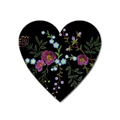 Embroidery Trend Floral Pattern Small Branches Herb Rose Heart Magnet by Vaneshart