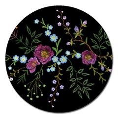 Embroidery Trend Floral Pattern Small Branches Herb Rose Magnet 5  (round) by Vaneshart