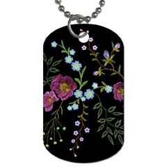 Embroidery Trend Floral Pattern Small Branches Herb Rose Dog Tag (two Sides) by Vaneshart