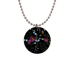 Embroidery Trend Floral Pattern Small Branches Herb Rose 1  Button Necklace by Vaneshart