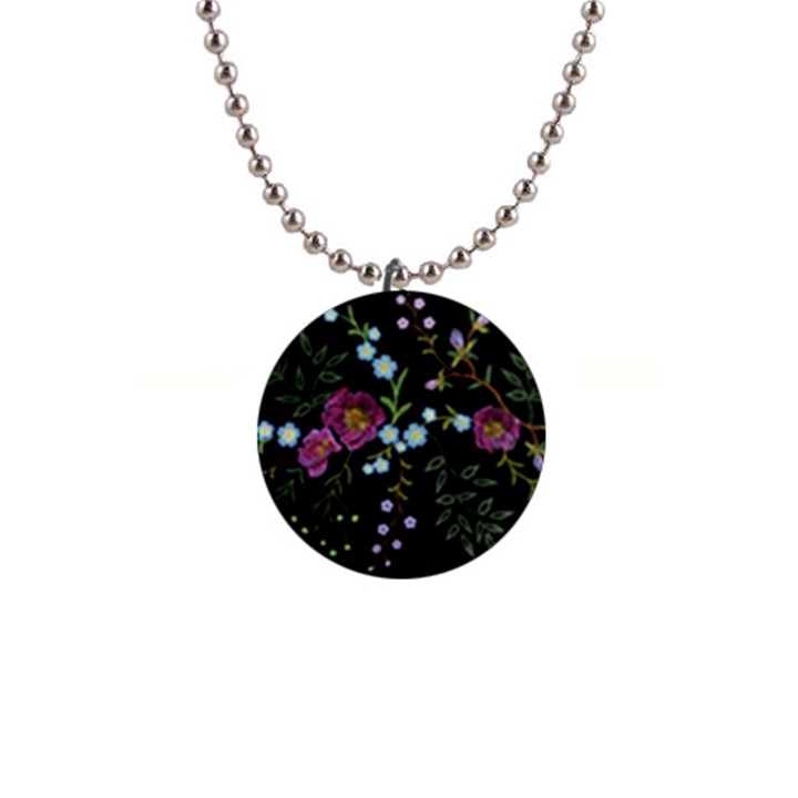 Embroidery Trend Floral Pattern Small Branches Herb Rose 1  Button Necklace