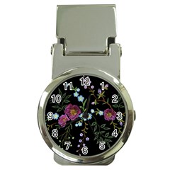 Embroidery Trend Floral Pattern Small Branches Herb Rose Money Clip Watches by Vaneshart