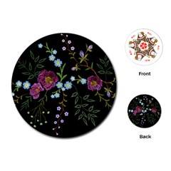 Embroidery Trend Floral Pattern Small Branches Herb Rose Playing Cards Single Design (round) by Vaneshart