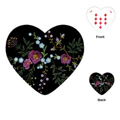 Embroidery Trend Floral Pattern Small Branches Herb Rose Playing Cards Single Design (heart) by Vaneshart