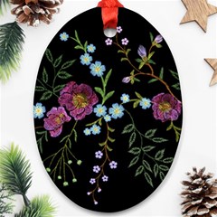 Embroidery Trend Floral Pattern Small Branches Herb Rose Oval Ornament (two Sides) by Vaneshart