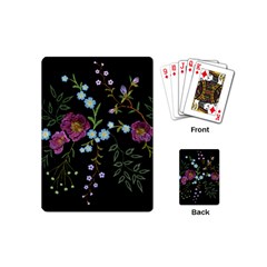 Embroidery Trend Floral Pattern Small Branches Herb Rose Playing Cards Single Design (mini) by Vaneshart