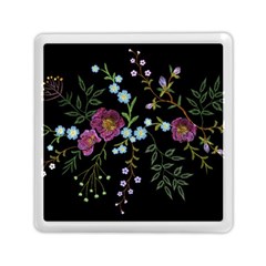 Embroidery Trend Floral Pattern Small Branches Herb Rose Memory Card Reader (square) by Vaneshart