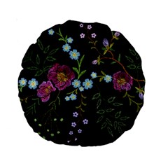 Embroidery Trend Floral Pattern Small Branches Herb Rose Standard 15  Premium Round Cushions by Vaneshart