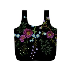 Embroidery Trend Floral Pattern Small Branches Herb Rose Full Print Recycle Bag (s) by Vaneshart