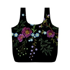 Embroidery Trend Floral Pattern Small Branches Herb Rose Full Print Recycle Bag (m) by Vaneshart