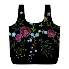 Embroidery Trend Floral Pattern Small Branches Herb Rose Full Print Recycle Bag (l) by Vaneshart