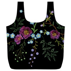 Embroidery Trend Floral Pattern Small Branches Herb Rose Full Print Recycle Bag (xl) by Vaneshart