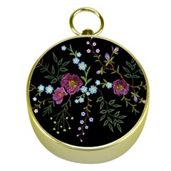 Embroidery Trend Floral Pattern Small Branches Herb Rose Gold Compasses by Vaneshart