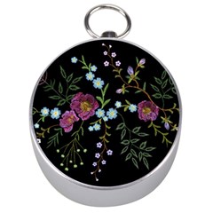 Embroidery Trend Floral Pattern Small Branches Herb Rose Silver Compasses by Vaneshart