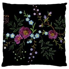 Embroidery Trend Floral Pattern Small Branches Herb Rose Large Flano Cushion Case (one Side) by Vaneshart