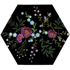 Embroidery Trend Floral Pattern Small Branches Herb Rose Wooden Puzzle Hexagon by Vaneshart