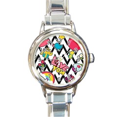 Vector Romantic Love Seamless Pattern Round Italian Charm Watch by Vaneshart