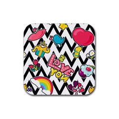 Vector Romantic Love Seamless Pattern Rubber Coaster (square)  by Vaneshart