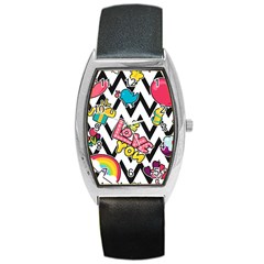 Vector Romantic Love Seamless Pattern Barrel Style Metal Watch by Vaneshart