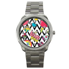 Vector Romantic Love Seamless Pattern Sport Metal Watch by Vaneshart