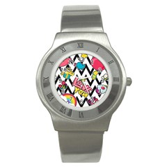 Vector Romantic Love Seamless Pattern Stainless Steel Watch by Vaneshart