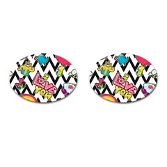 Vector Romantic Love Seamless Pattern Cufflinks (oval) by Vaneshart