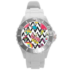 Vector Romantic Love Seamless Pattern Round Plastic Sport Watch (l) by Vaneshart