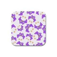 Purple Owl Pattern Background Rubber Square Coaster (4 Pack)  by Vaneshart