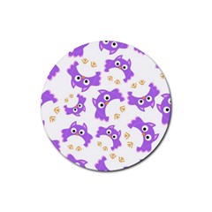 Purple Owl Pattern Background Rubber Round Coaster (4 Pack)  by Vaneshart