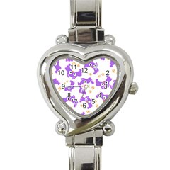 Purple Owl Pattern Background Heart Italian Charm Watch