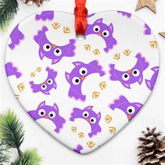 Purple Owl Pattern Background Heart Ornament (two Sides) by Vaneshart