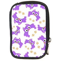 Purple Owl Pattern Background Compact Camera Leather Case by Vaneshart