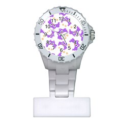 Purple Owl Pattern Background Plastic Nurses Watch by Vaneshart