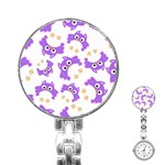 Purple Owl Pattern Background Stainless Steel Nurses Watch Front